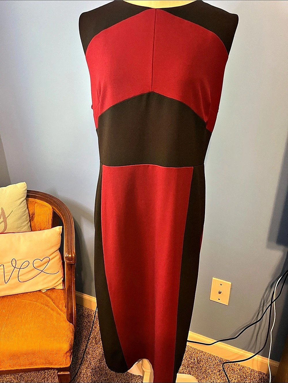 New York & Company Stretch Colorblock Midi Sheath Dress, Large